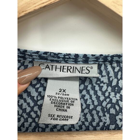 Catherines Womens Blue Tunic Size 2X Artsy Boho Oversized V Neck Sheer Shimmer - Picture 6 of 7